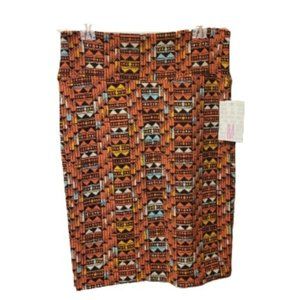 LuLaRoe Orange, Black, Turquoise Aztec Geometric Pattern Cassie Skirt Size M NWT